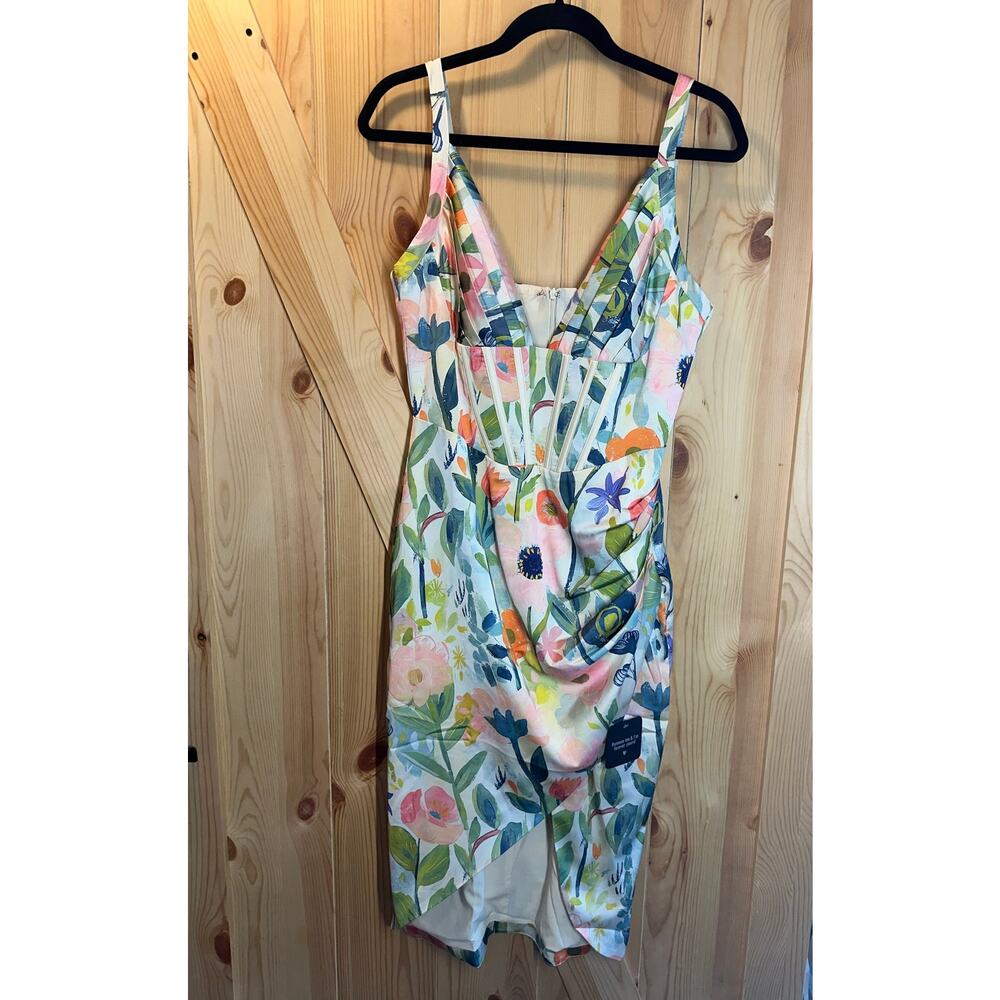 Averie Jonie Floral Draped Midi Corset Bodice Dress NWT - Size M
